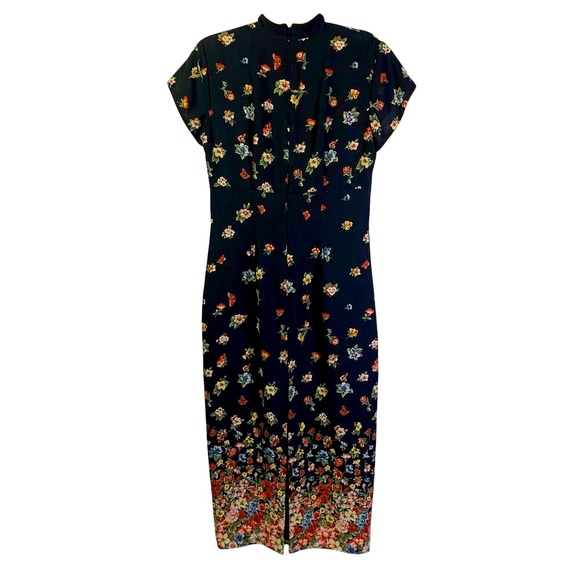 DW3 DAVID WARREN Dress‎ 8 Vintage Mandarin Floral Back Slit Cream Piping Lined - Picture 2 of 14